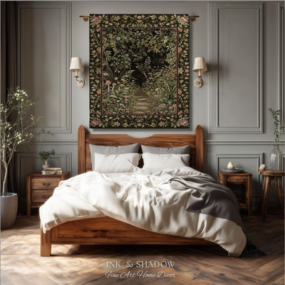 Toadstool Forest Mystical Mushroom Woven Tapestry Throw | Dark Academia Folklore Forest Fairycore Botanical Blanket Magical Medieval Decor