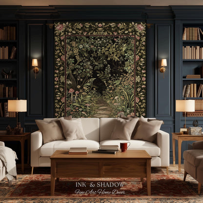 Toadstool Forest Mystical Mushroom Woven Tapestry Throw | Dark Academia Folklore Forest Fairycore Botanical Blanket Magical Medieval Decor