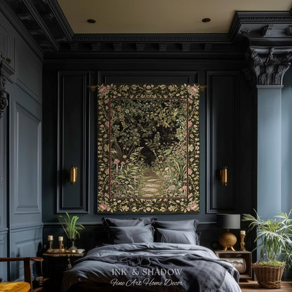Toadstool Forest Mystical Mushroom Woven Tapestry Throw | Dark Academia Folklore Forest Fairycore Botanical Blanket Magical Medieval Decor