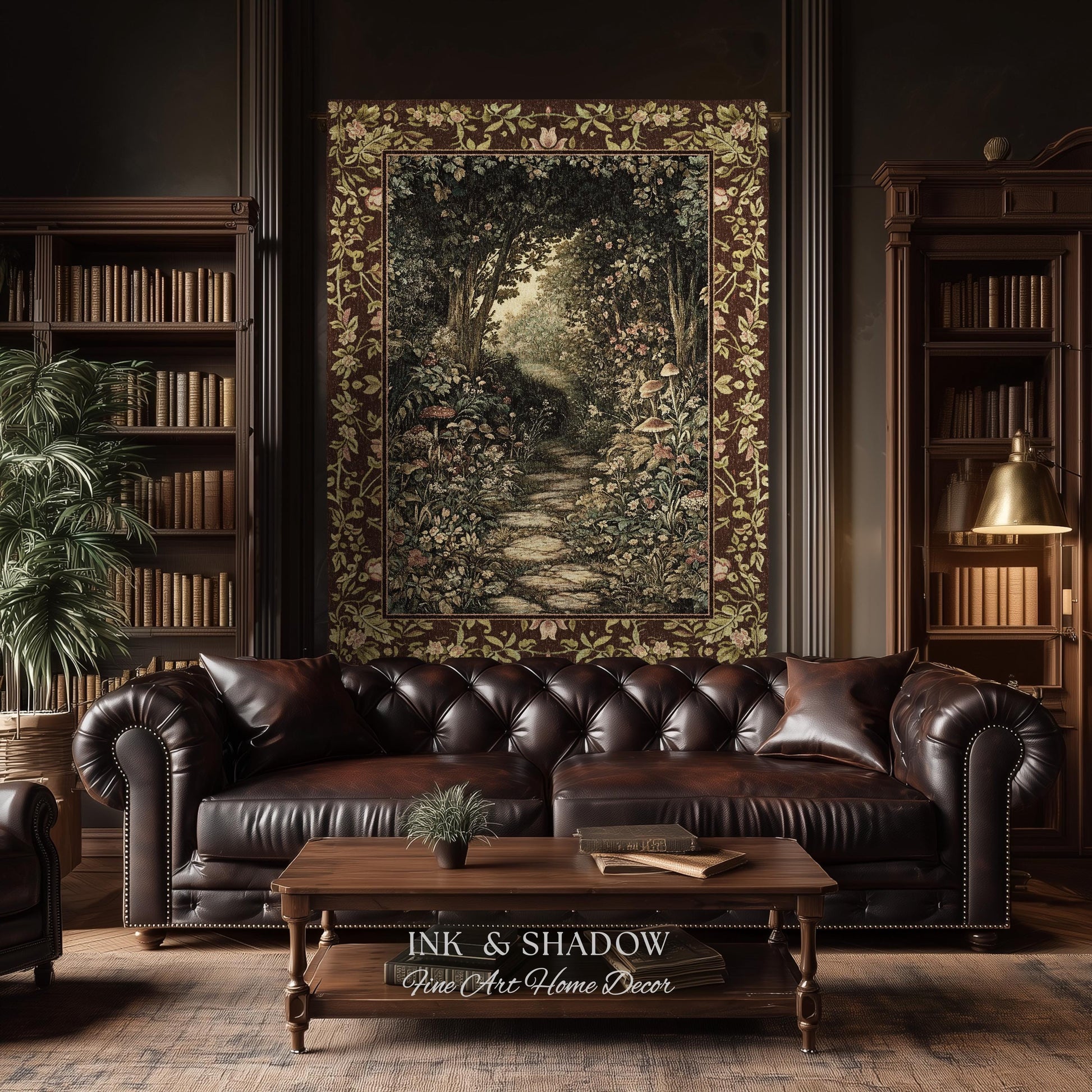 Fairy Ethereal Forest Tapestry Blanket Mystic Dark Academia Folklore Inspired, Magical Medieval Forestcore Botanical Woodland Woven Throw