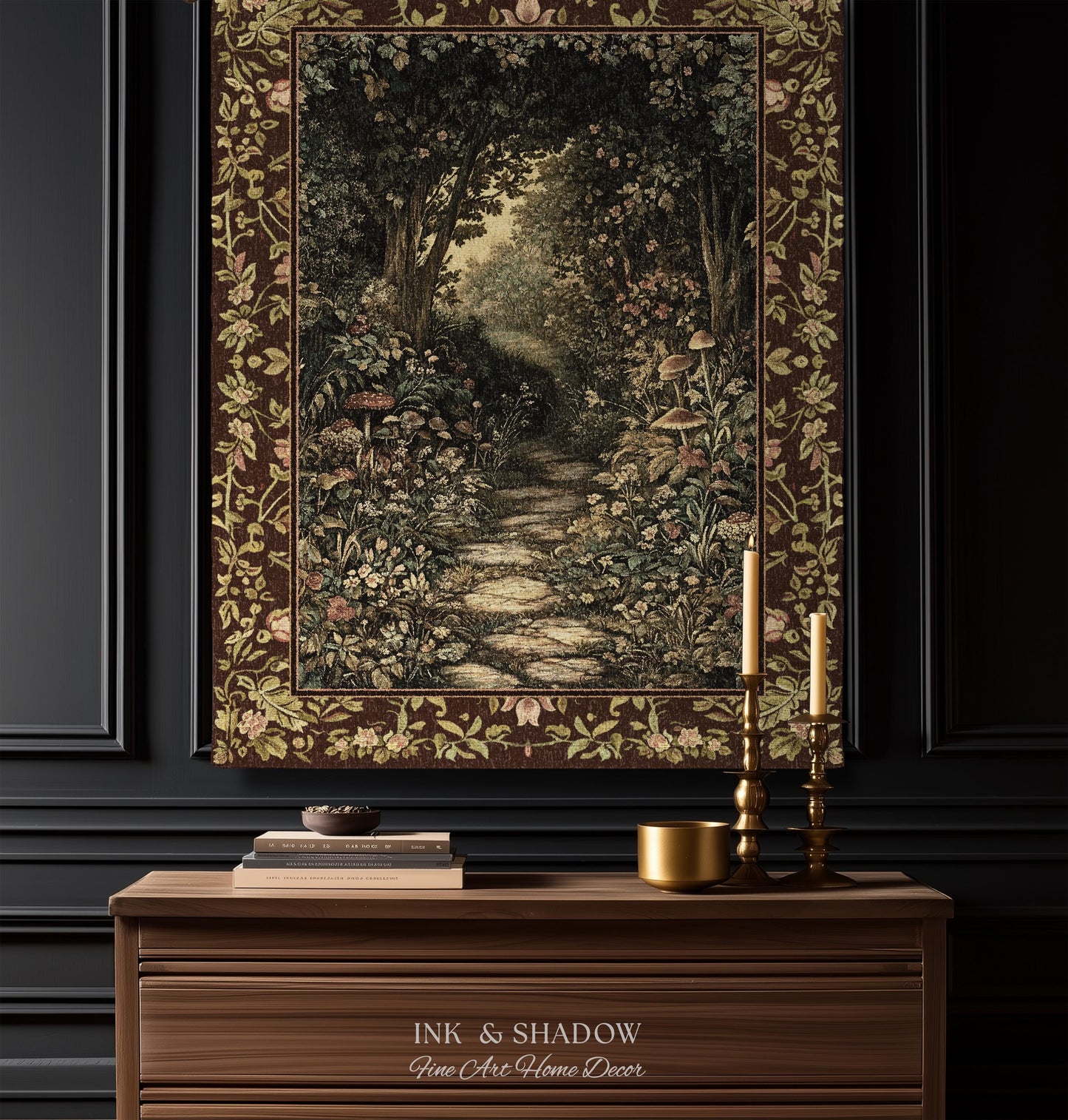 Fairy Ethereal Forest Tapestry Blanket Mystic Dark Academia Folklore Inspired, Magical Medieval Forestcore Botanical Woodland Woven Throw