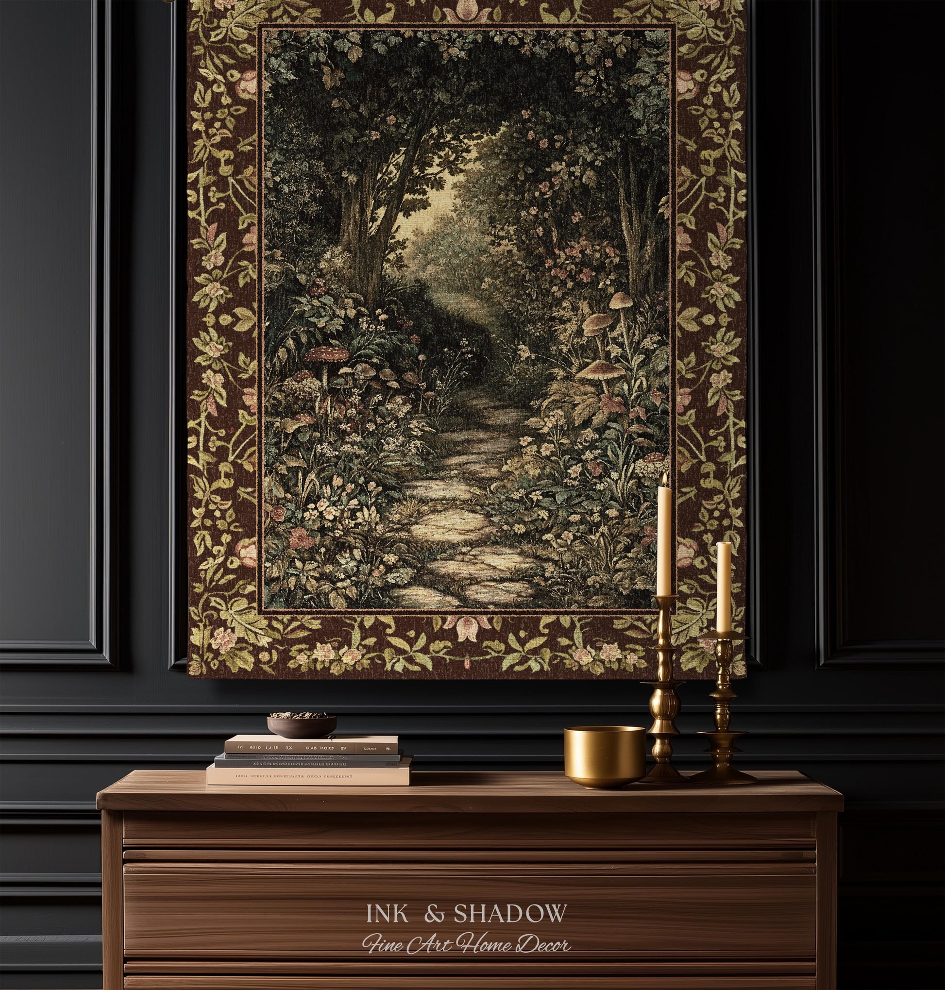 Fairy Ethereal Forest Tapestry Blanket Mystic Dark Academia Folklore Inspired, Magical Medieval Forestcore Botanical Woodland Woven Throw