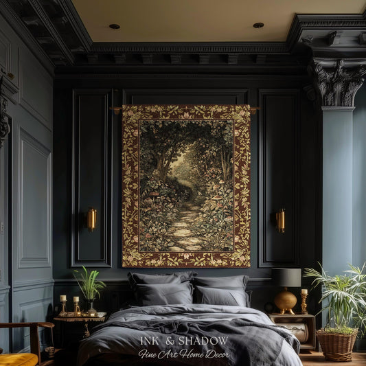 Fairy Ethereal Forest Tapestry Blanket Mystic Dark Academia Folklore Inspired, Magical Medieval Forestcore Botanical Woodland Woven Throw