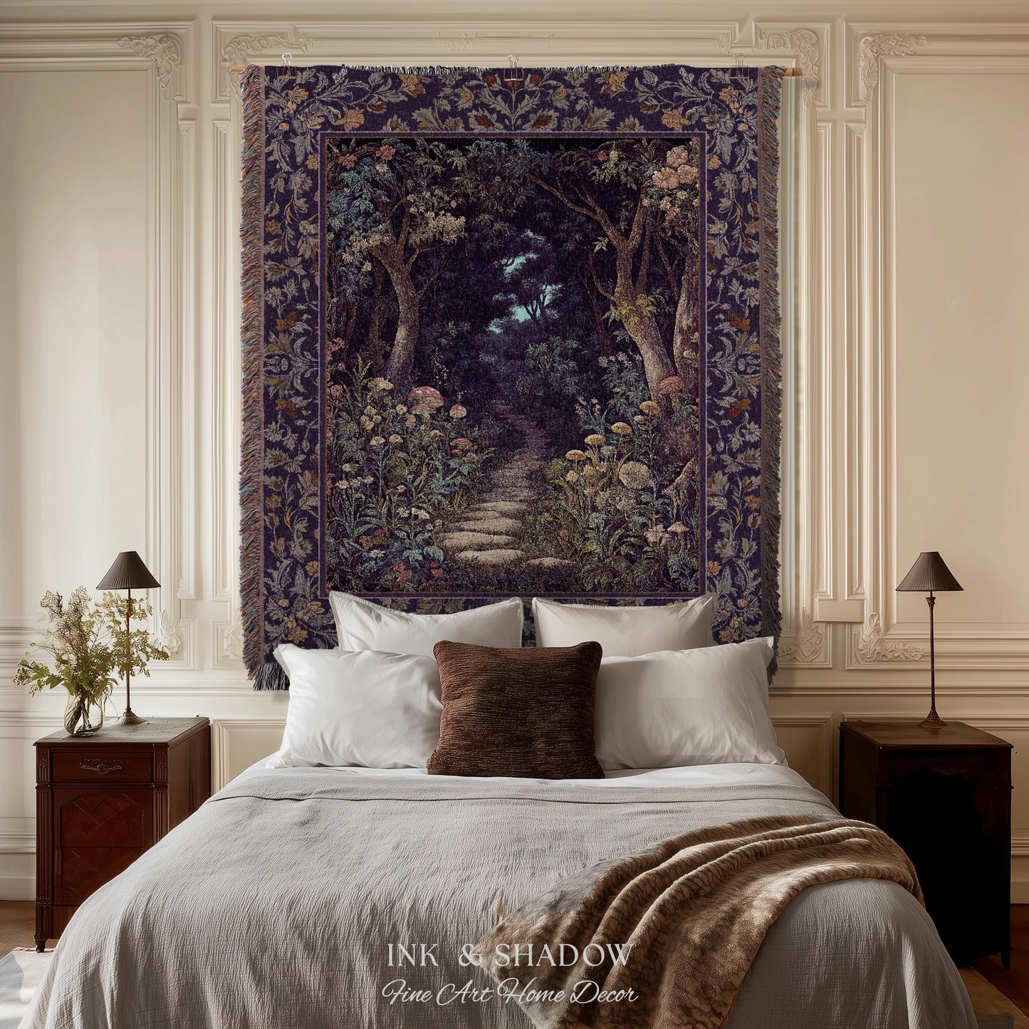 Magical Woodland Mushroom Tapestry | Fairytale Theme Woodland Botanical Aesthetic Whimsical Home Blanket Woven Bedroom Housewarming Gift |