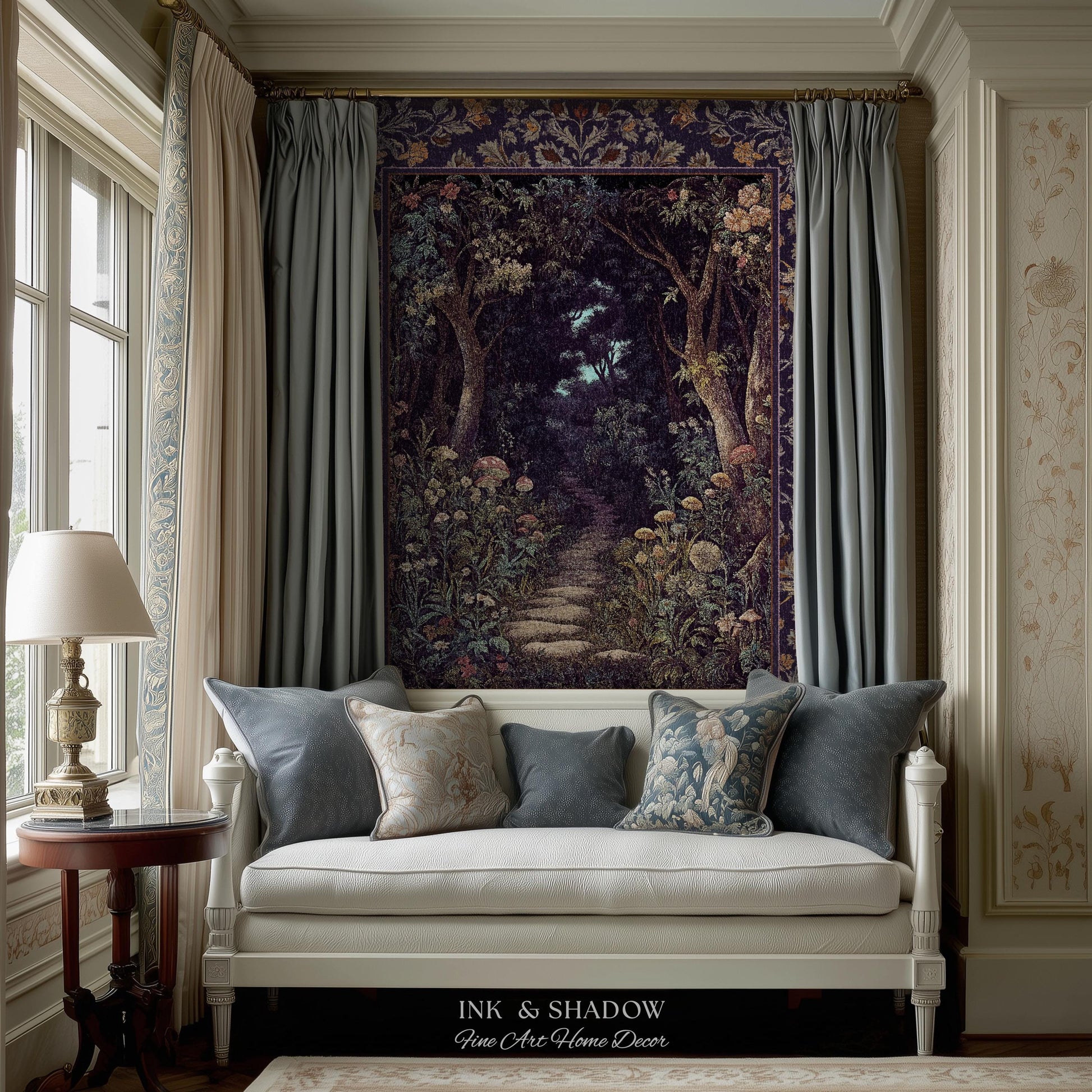 Magical Woodland Mushroom Tapestry | Fairytale Theme Woodland Botanical Aesthetic Whimsical Home Blanket Woven Bedroom Housewarming Gift |
