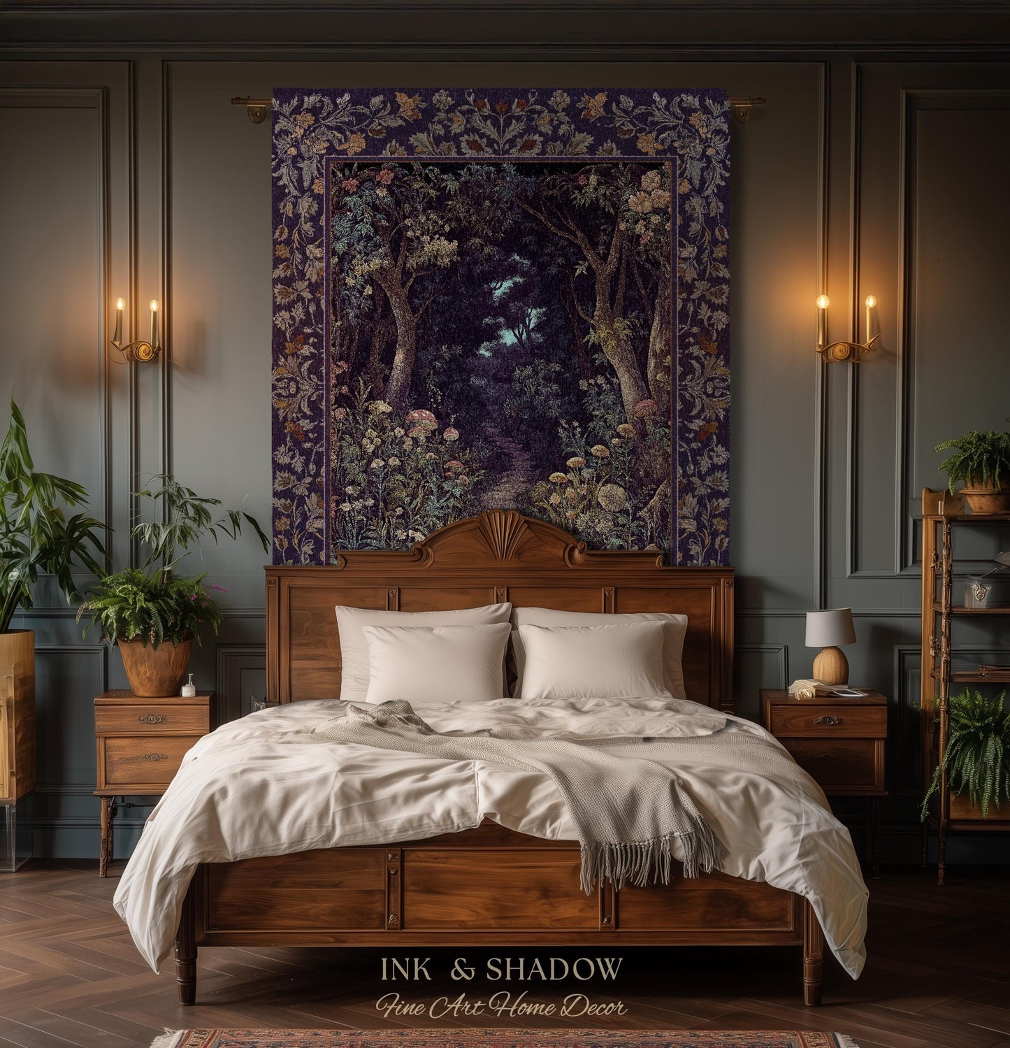 Magical Woodland Mushroom Tapestry | Fairytale Theme Woodland Botanical Aesthetic Whimsical Home Blanket Woven Bedroom Housewarming Gift |