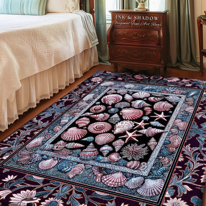 Dreamy Marine Sea Shell Whimsy Area Rug | Beach Inspired Nautical Bedroom Coastal Floor Art Fairycore Ocean Fantasy Starfish Accent Decor