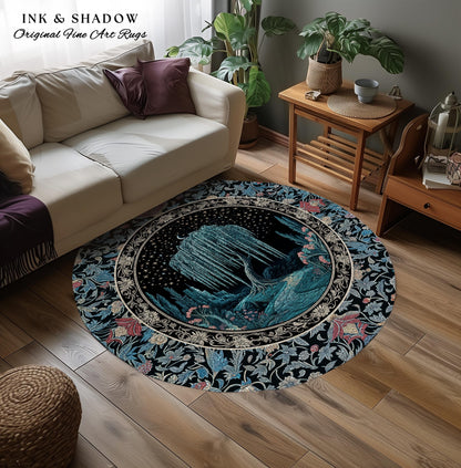 Mystic Weeping Willow Whimsical Runner Rug | Moody Moonlit Castle Starry Night Woodland Folklore Fantasy Dark Academia Dreamy Floor Art Mat