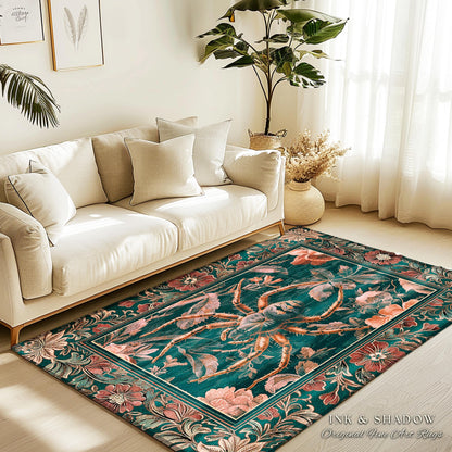 Antiqued Rose Spider Rug Enchanted Gothic Floral Forestcore Decor | Victorian Dark Academia Arachnid Art Vintage Cottagecore Baroque Accent