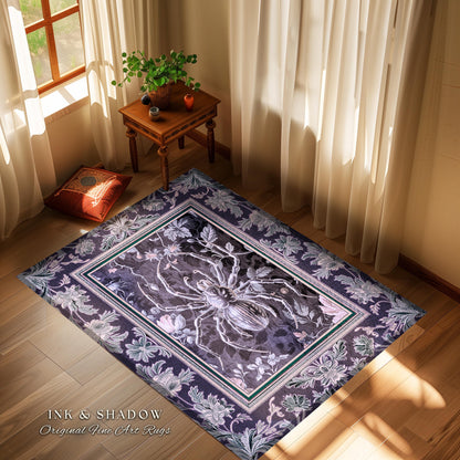 Whimsigothic Purple Spider Rug | Pastel Gothic Victorian Cottagecore Home Decor Witchy Whimsical Enchanted Nature Amethyst Home Accent |