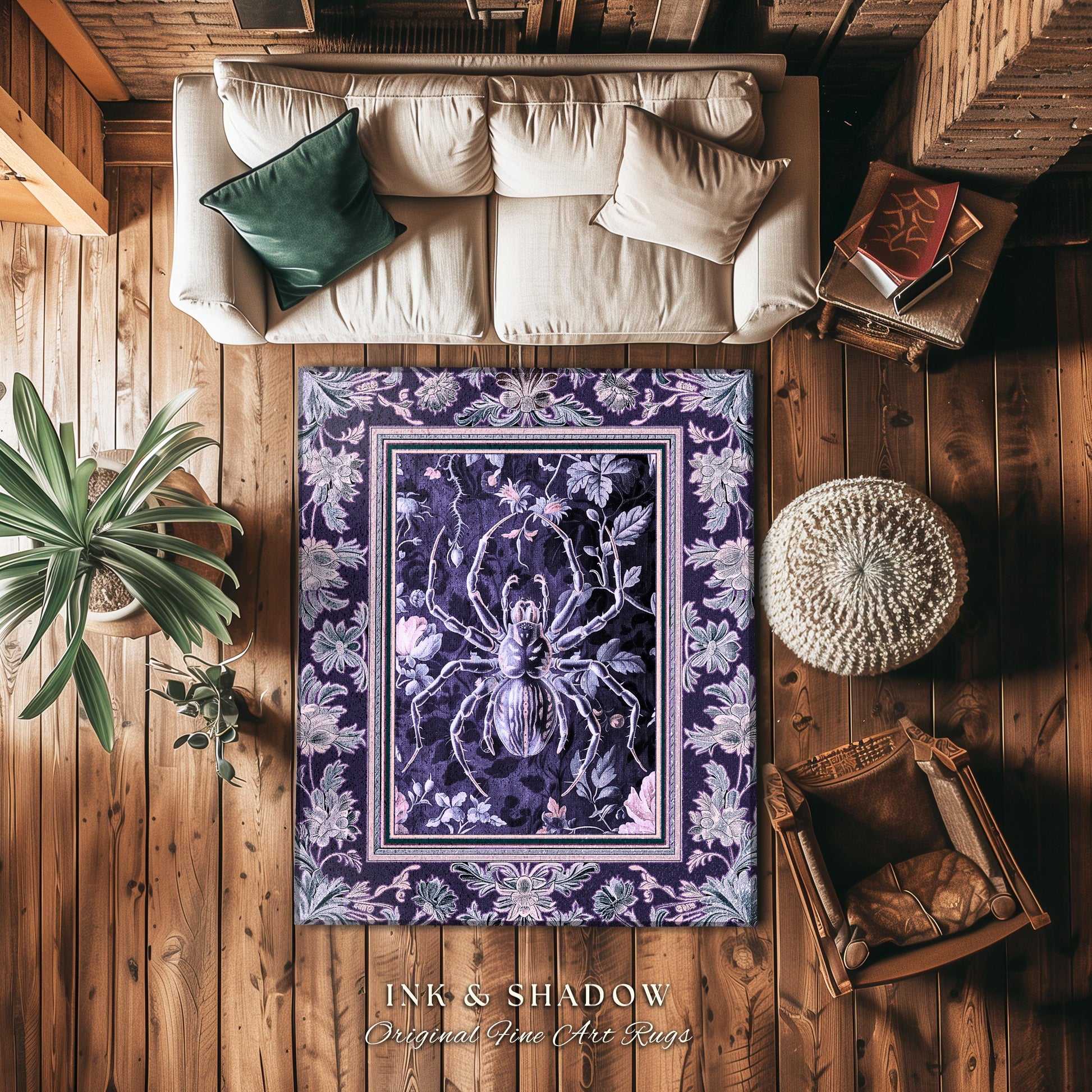 Whimsigothic Purple Spider Rug | Pastel Gothic Victorian Cottagecore Home Decor Witchy Whimsical Enchanted Nature Amethyst Home Accent |