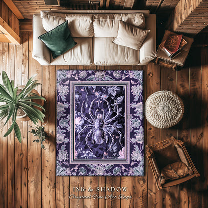 Whimsigothic Purple Spider Rug | Pastel Gothic Victorian Cottagecore Home Decor Witchy Whimsical Enchanted Nature Amethyst Home Accent |