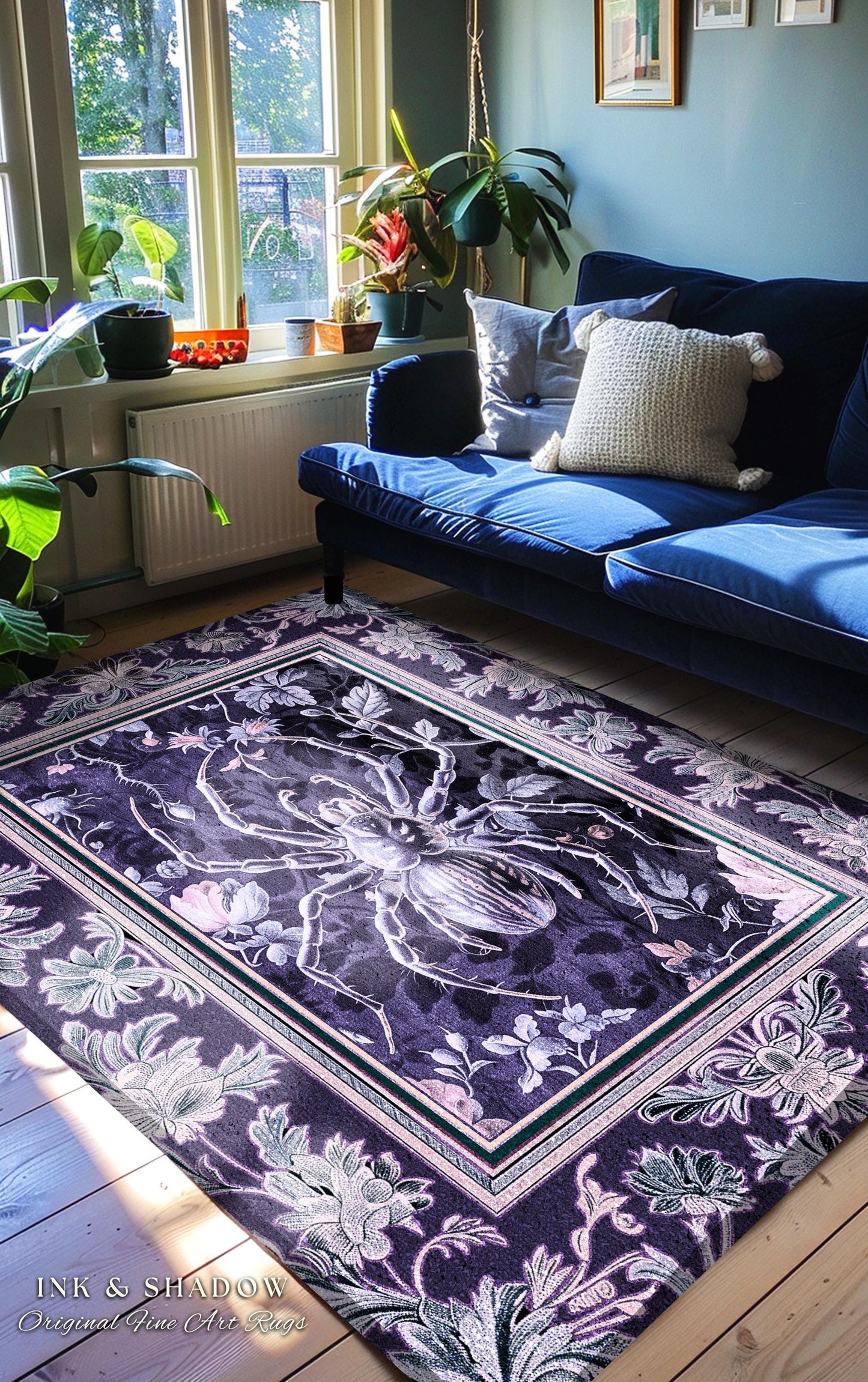 Whimsigothic Purple Spider Rug | Pastel Gothic Victorian Cottagecore Home Decor Witchy Whimsical Enchanted Nature Amethyst Home Accent |