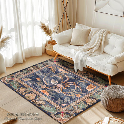 Victorian Gothic Spider Rug Dark Academia Botanical Goblincore Decor, Whimsical French Baroque Enchanted Forestcore Art Aesthetic Accent Art