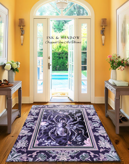 Whimsigothic Purple Spider Rug | Pastel Gothic Victorian Cottagecore Home Decor Witchy Whimsical Enchanted Nature Amethyst Home Accent |