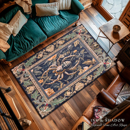 Victorian Gothic Spider Rug Dark Academia Botanical Goblincore Decor, Whimsical French Baroque Enchanted Forestcore Art Aesthetic Accent Art