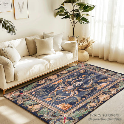 Victorian Gothic Spider Rug Dark Academia Botanical Goblincore Decor, Whimsical French Baroque Enchanted Forestcore Art Aesthetic Accent Art