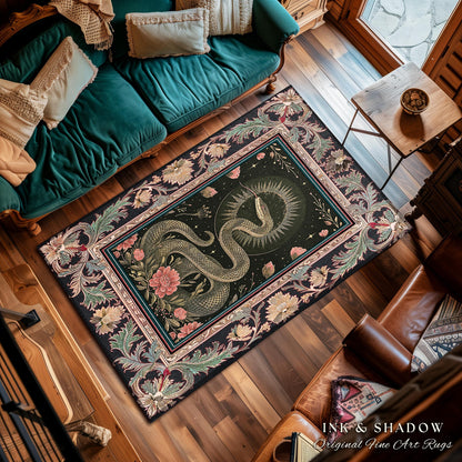 Victorian Rose Serpent Rug Romantic Cottagecore Floral Decor | Enchanted Baroque Snake Art Dark Academia Gothic Pink Fairycore Goblincore