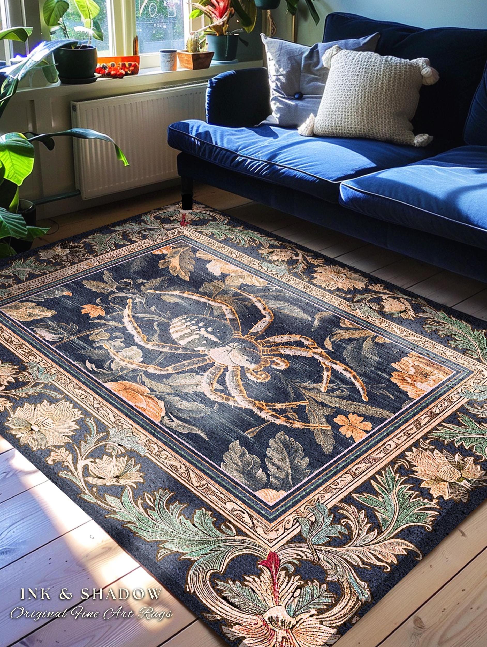 Victorian Gothic Spider Rug Dark Academia Botanical Goblincore Decor, Whimsical French Baroque Enchanted Forestcore Art Aesthetic Accent Art