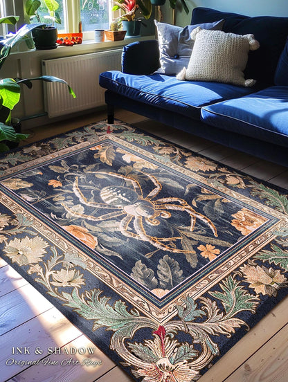 Victorian Gothic Spider Rug Dark Academia Botanical Goblincore Decor, Whimsical French Baroque Enchanted Forestcore Art Aesthetic Accent Art