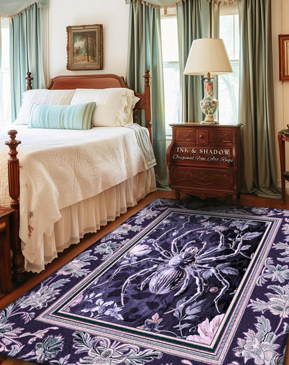Whimsigothic Purple Spider Rug | Pastel Gothic Victorian Cottagecore Home Decor Witchy Whimsical Enchanted Nature Amethyst Home Accent |