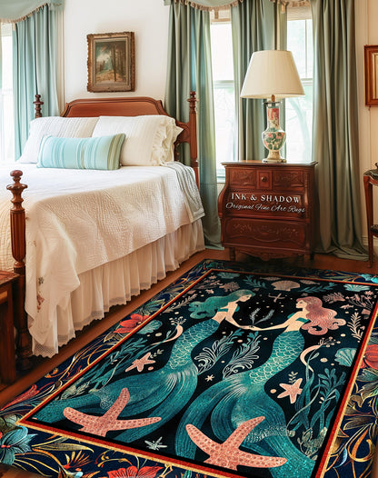 Ethereal Art Nouveau Sea Nymph Rug Whimsical Dark Academia Coastal Decor | Mystical Mermaid Cottagecore Enchanted Ocean Vintage Folklore Rug