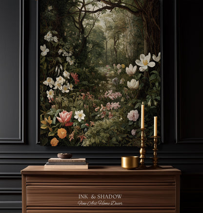 Dark Woodland Tapestry Blanket | Whimsigothic Wall Art Woven Tapestry Victorian Gothic Aesthetic Dark Botanical Floral Fairycore Home Decor