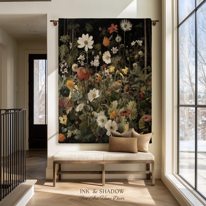 Whimsigothic Wildflowers Fairy Grunge Dark Botanical Woven Blanket | Moody Victorian Gothic Floral Art Academia Tapestry Throw Wall Hanging