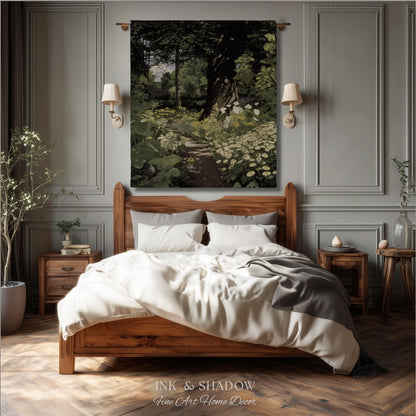 Woodland Gothic Floral Woven Tapestry | Victorian Forest Path Throw Blanket Whimsigothic Wall Art Botanical Fairycore Aesthetic Home Decor