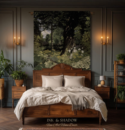 Woodland Gothic Floral Woven Tapestry | Victorian Forest Path Throw Blanket Whimsigothic Wall Art Botanical Fairycore Aesthetic Home Decor