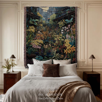 Amsterdam Flower Market Dark Floral Woven Throw Blanket | Flower Wall Backdrop Floral Tapestry Flower Market Wall Art Botanical Blanket |