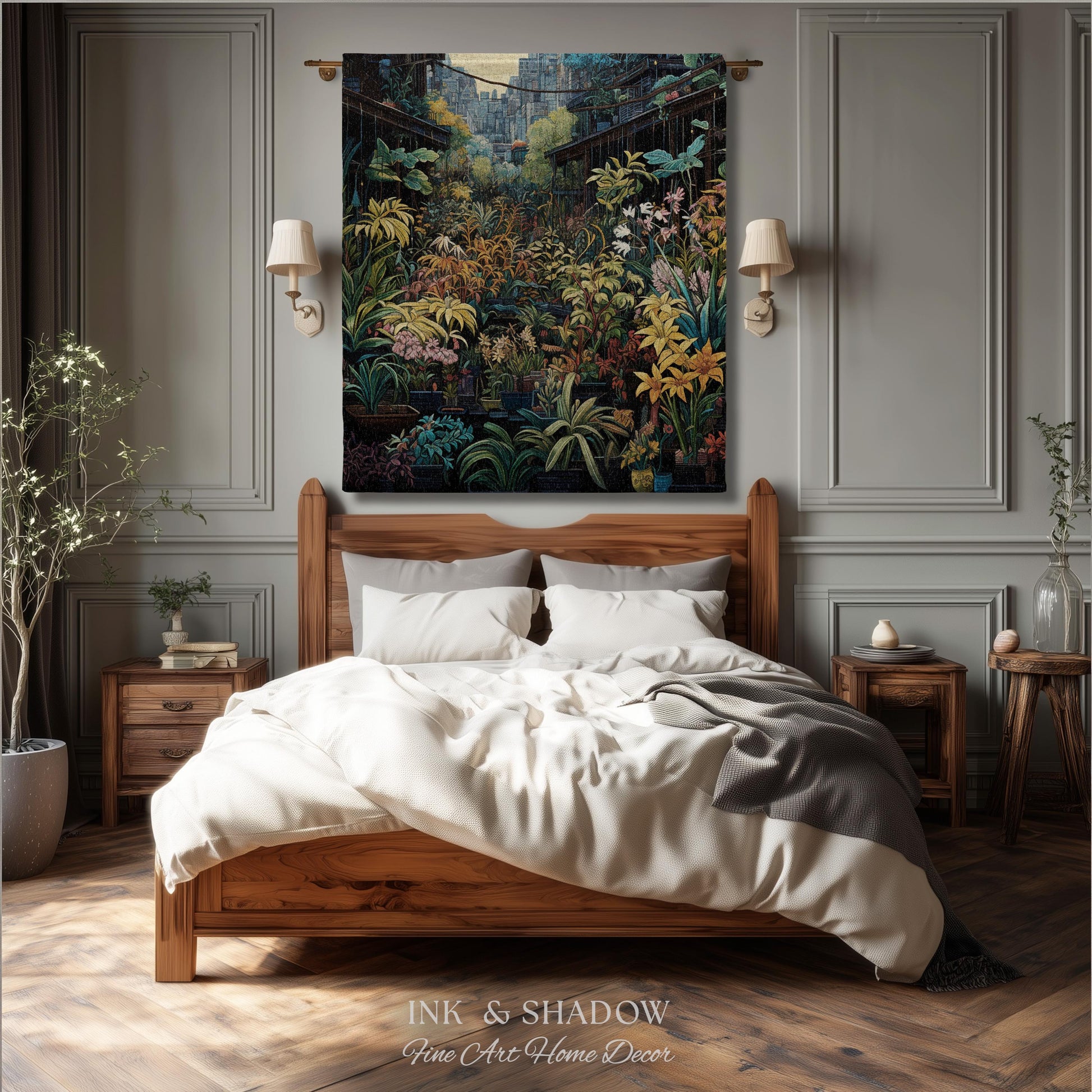 Amsterdam Flower Market Dark Floral Woven Throw Blanket | Flower Wall Backdrop Floral Tapestry Flower Market Wall Art Botanical Blanket |
