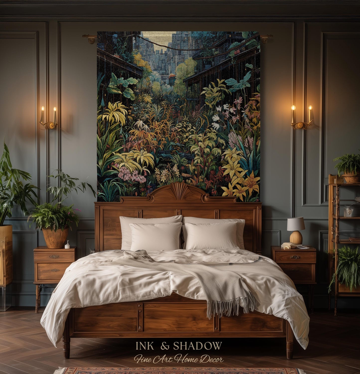 Amsterdam Flower Market Dark Floral Woven Throw Blanket | Flower Wall Backdrop Floral Tapestry Flower Market Wall Art Botanical Blanket |