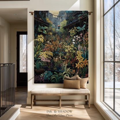 Amsterdam Flower Market Dark Floral Woven Throw Blanket | Flower Wall Backdrop Floral Tapestry Flower Market Wall Art Botanical Blanket |