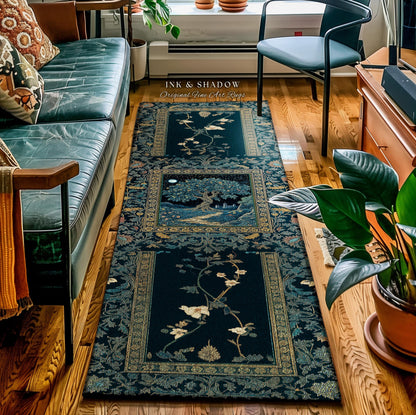 Enchanted Woodland Path Round Rug | Dreamy Moonlit Medieval Garden Decor Celestial Tree Art Whimsical Fairycore Gothic Castle Floor Accent