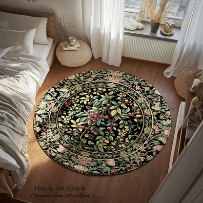 Gothic Elegance Botanical Cherry Elegant Runner Rug | Romantic Dark Cottagecore Floral Hallway Mat Whimsical Vintage Victorian Garden Decor