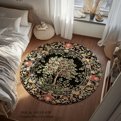 Rustic Garden Cherry Fruit Tree of Life Runner Hallway Decor Rug | Medieval Floral Gothic Botanical Baroque Vintage Style Narrow Entry Mat