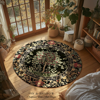Rustic Garden Cherry Fruit Tree Area Rug | Medieval Floral Motif Gothic Botanical Decor Romantic Baroque Vintage Style Floor Art Mat Accent