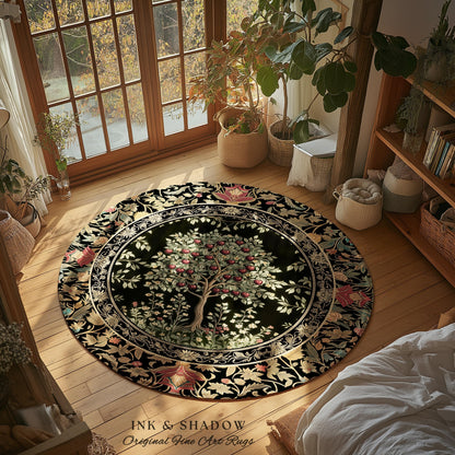Rustic Garden Cherry Fruit Tree of Life Runner Hallway Decor Rug | Medieval Floral Gothic Botanical Baroque Vintage Style Narrow Entry Mat