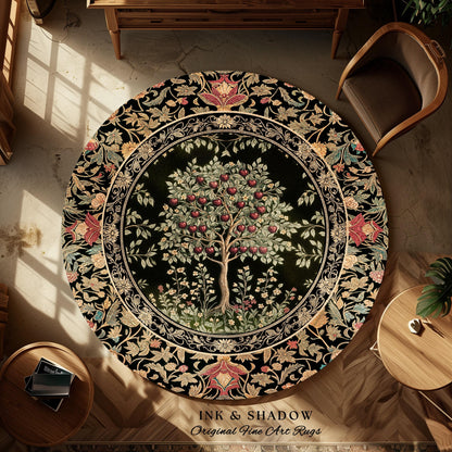 Rustic Garden Cherry Fruit Tree Area Rug | Medieval Floral Motif Gothic Botanical Decor Romantic Baroque Vintage Style Floor Art Mat Accent