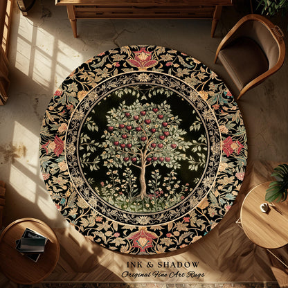 Rustic Garden Cherry Fruit Tree of Life Runner Hallway Decor Rug | Medieval Floral Gothic Botanical Baroque Vintage Style Narrow Entry Mat