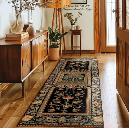 Rustic Garden Cherry Fruit Tree Area Rug | Medieval Floral Motif Gothic Botanical Decor Romantic Baroque Vintage Style Floor Art Mat Accent