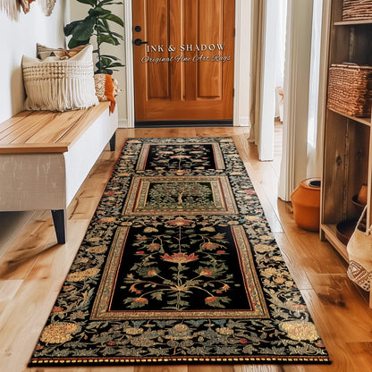 Rustic Garden Cherry Fruit Tree Area Rug | Medieval Floral Motif Gothic Botanical Decor Romantic Baroque Vintage Style Floor Art Mat Accent