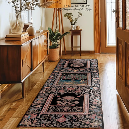 Twilight Orchard Tree of Life Round Rug | Enchanted Harvest Aesthetic Crimson Medieval Moonlit Magic Art Eclectic Interior Home Floor Accent
