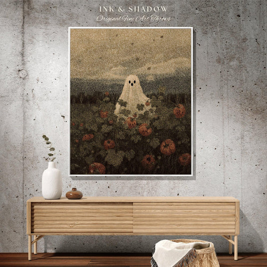 Cute Ghost Tapestry Vintage Blanket Ghost Spooky Tapestry | Halloween Vintage Ghost Art Woven Tapestry Halloween Decor Dark Academia Art |