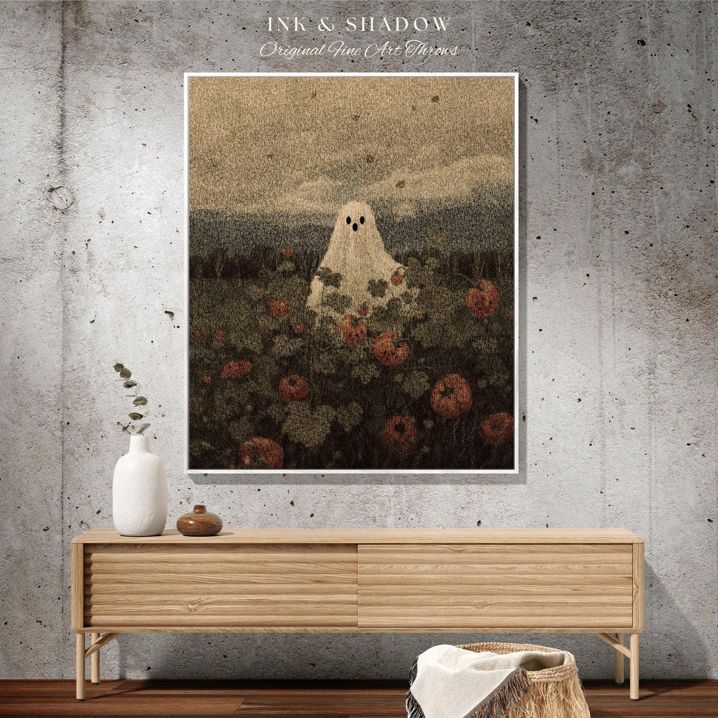 Cute Ghost Tapestry Vintage Blanket Ghost Spooky Tapestry | Halloween Vintage Ghost Art Woven Tapestry Halloween Decor Dark Academia Art |