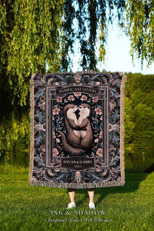 Significant Otters Blanket Personalized Names Decor | Gift for Partner Custom Woven Tapestry Throw Cute Couple Dating Anniversary Keepsake