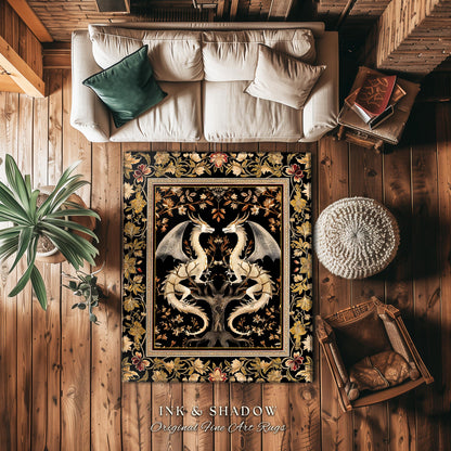 Ethereal Dragon Lover Rug Magical Fantasy Gothic Decor | Enchanted Artful Gift Fairytale Mystical Magic Dark Academia Whimsigothic Floor Art