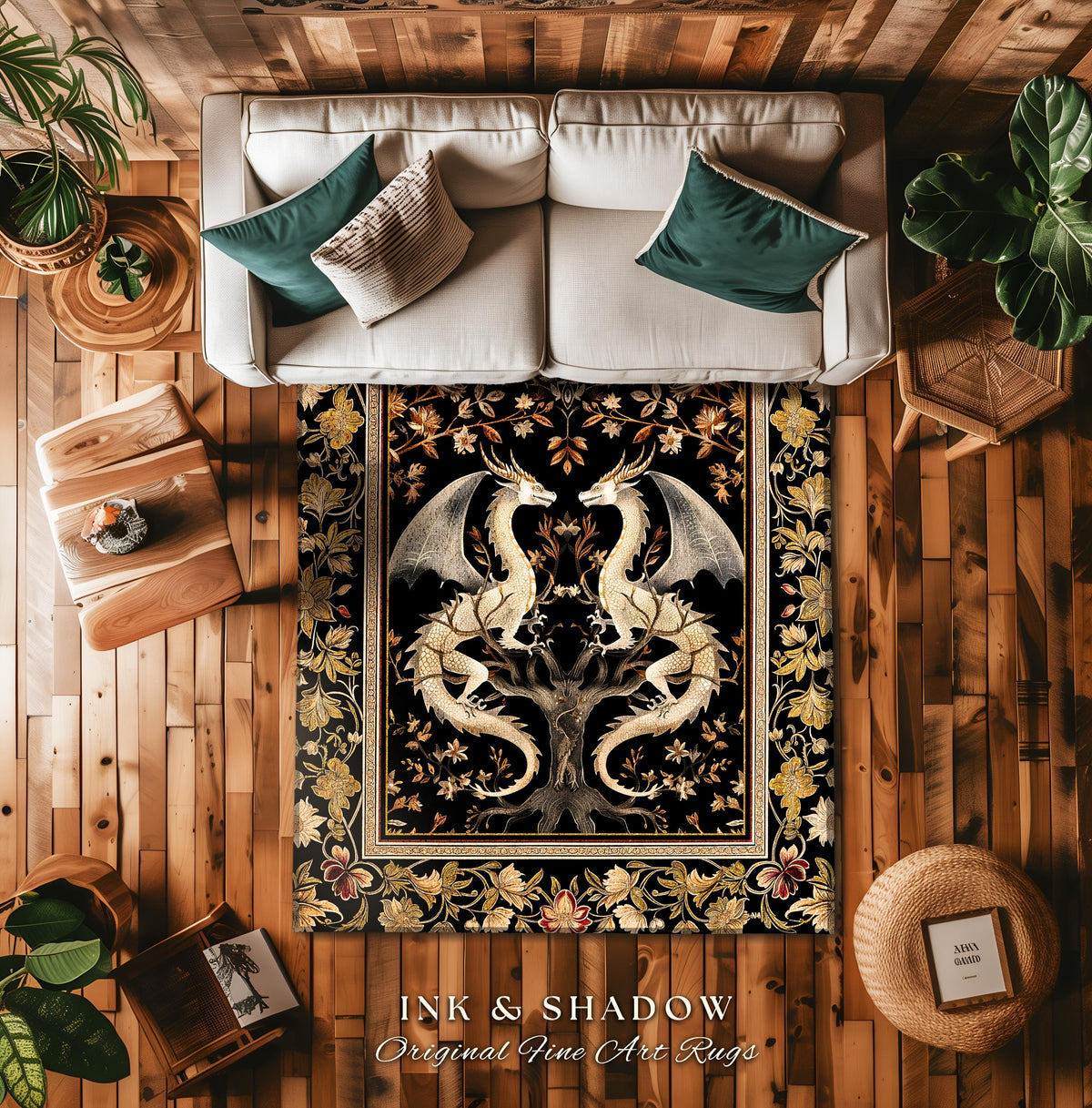 Ethereal Dragon Lover Rug Magical Fantasy Gothic Decor | Enchanted Artful Gift Fairytale Mystical Magic Dark Academia Whimsigothic Floor Art