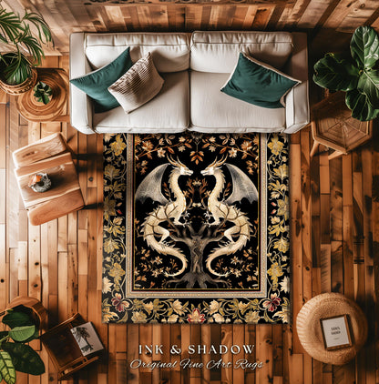 Ethereal Dragon Lover Rug Magical Fantasy Gothic Decor | Enchanted Artful Gift Fairytale Mystical Magic Dark Academia Whimsigothic Floor Art